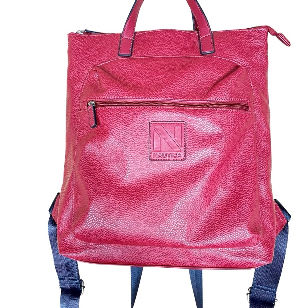 Nautica Backpack Red Faux Leather Cabin Fever Zip Top Bag Nautical Preppy - Picture 3 of 10